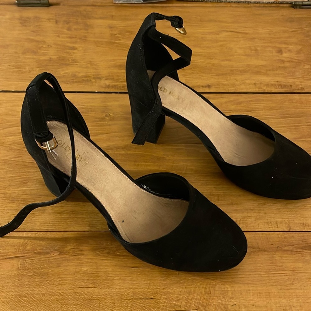 Black suede block heels